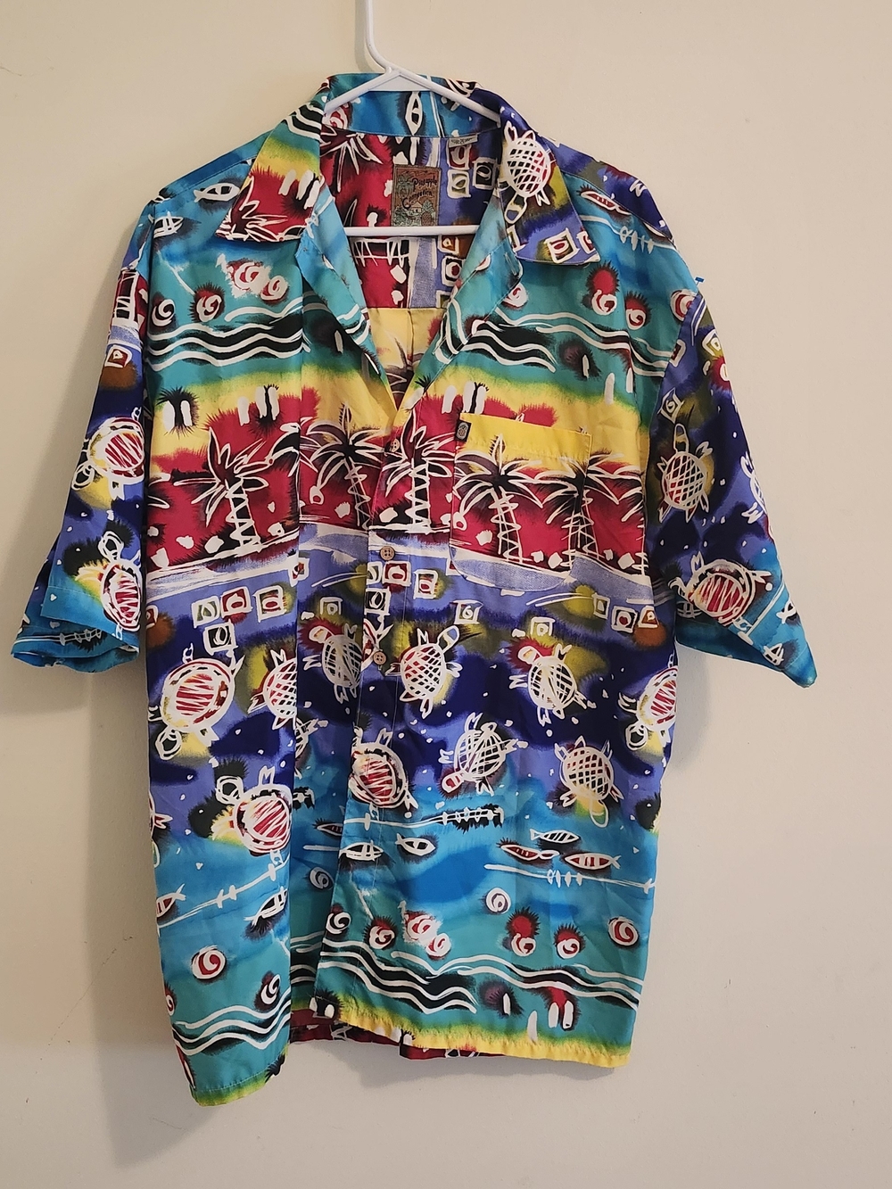 VINTAGE Men's Multicolor Tropical Print Casual Button-Down Shirt